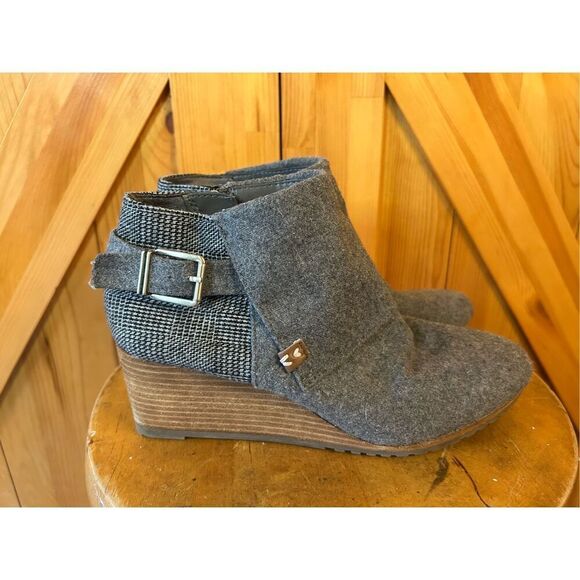 Dr Scholls Women's 8.5 Ankle Boots Create Wedge Bootie Gray Plaid Side Zip - Picture 1 of 8